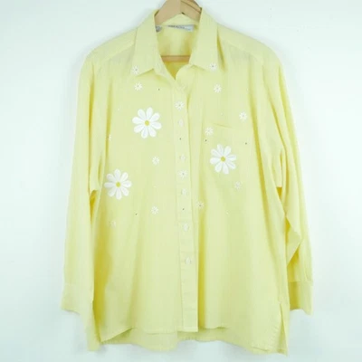 Top XL Vintage Amarillo Mantequilla Guinga Floral Bordado Grannycore Preppy Años 90 Foto 1 de 4