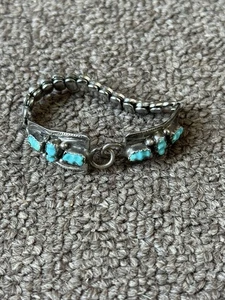 Vintage Sterling Silver Turquoise Navajo Watch Tips Ends Stretchy Band - Picture 1 of 8