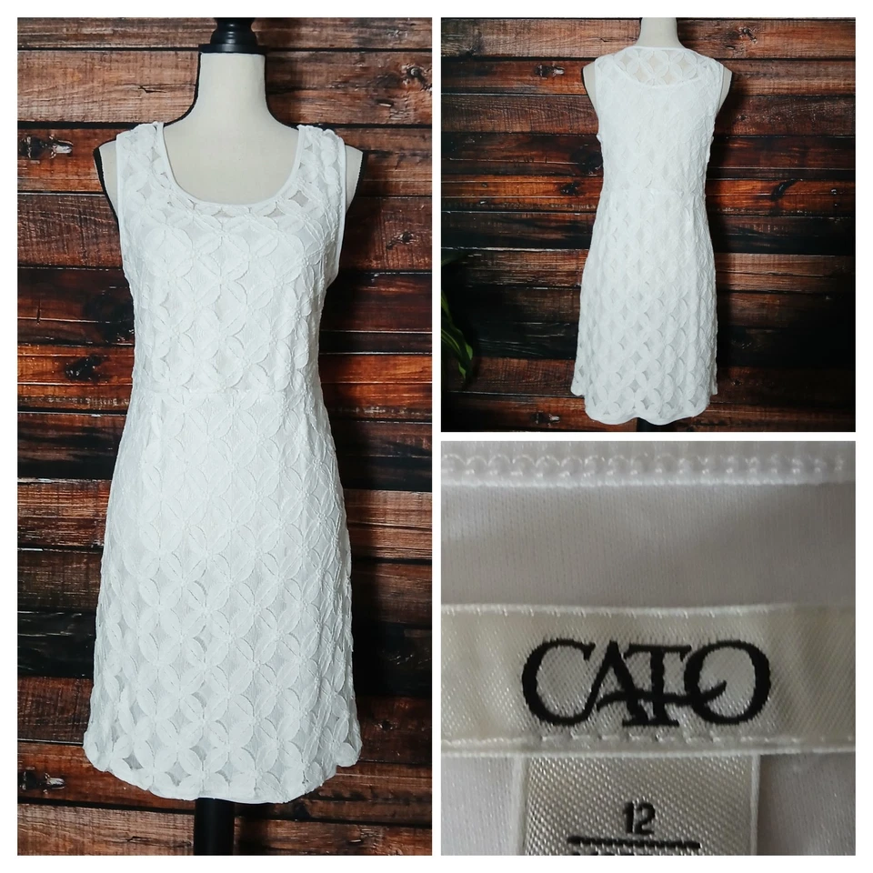Vestido Cato Talla 12 Blanco Encaje Ajustado Funda Forrada Cremallera Lateral Floral Elastizado  Foto 1 de 4