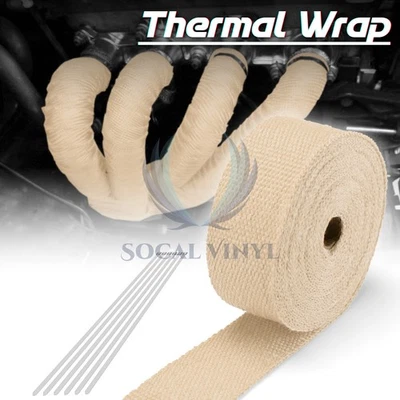 Tubo de escape beige tostado aislamiento térmico envoltura térmica cabezal motocicleta 2" x 50' Foto 1 de 4
