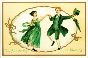 Postal 6x4" Día de San Patricio por la mañana - Hombre y mujer en baile verde - Imagen 1 de 2