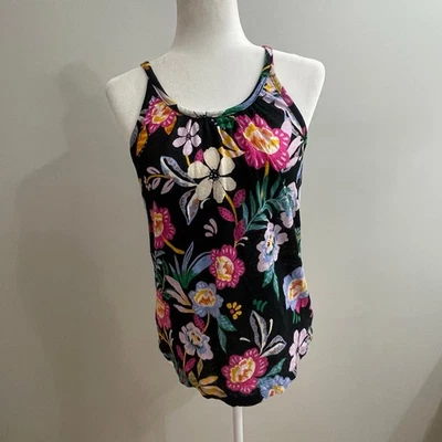 C&C California Semi Sheer Floral 100% Linen Sleeveless Top Tank Sz M Stretchy - Image 1 of 4