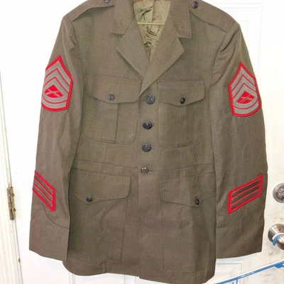 USMC Servicio Vestido Uniforme Alfa Conjunto Abrigo Alfas Sargento de Armería 42R Blusa E7 Foto 1 de 3