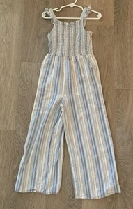 Tahari Girl's Size 6 Blue & White Striped  Comfy Jumpsuit With Flutter Sleeves - Picture 1 of 7