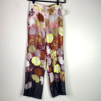 Nuevo Pantalón Zara Satinado Floral Cintura Alta Pierna Ancha Bolsillo Cremallera Lateral Mujer Talla Pequeña Foto 1 de 4