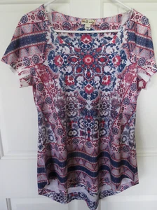 World Unity Damen T-Shirt Oberteil Medium S/S Americana Boho Strass U-Ausschnitt - Bild 1 von 10