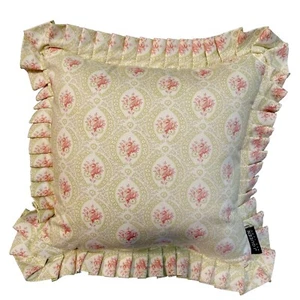 J. Queen New York Shabby Chic Sage & Pink Throw Toss Pillow 18” Square Ruffle - Picture 1 of 5
