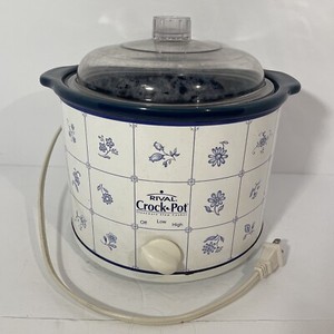 Vintage ORIGINAL Rival Crock Pot 3120 Blue White Floral 2.5 QT Tested Works