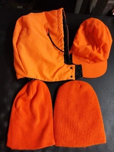4 LOT Orange BEANIE Hood Stocking Hat Cap.  Blaze Orange Great For Deer Hunting! - Picture 1 of 3