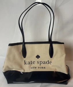 Kate Spade Street Tote with Side Snap Blazer Navy Blue Patent Leather Canvas - Picture 1 of 10