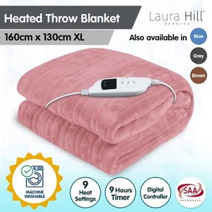 Laura Hill Heated Electric Blanket Throw Rug Coral Warm Fleece Pink - Picture 1 of 7