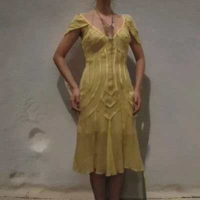 Vestido de cóctel CCL de gasa y seda amarillo talla 2 Foto 1 de 4