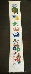 12 Days of Christmas Vintage Cross Stitch BELL PULL Colorful Finished Completed - Picture 1 of 6