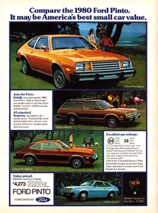 Ford Pinto Orange Car People Wagon Runabout Blue Sedan Family Print Ad 1980 - Picture 1 of 4