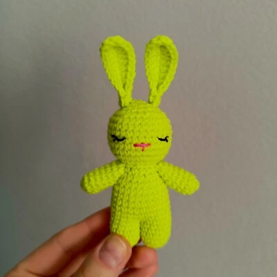 LITTLE LIGHT GREEN CROCHET  TOY AMIGURUMI ANIMAL BUNNY. HANDMADE SOFT TOY BUNNY. - Image 1 of 4