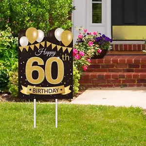 Large Happy 60th Birthday Party Yard Sign Black Gold 60 Birthday Yard Signs w... - Picture 1 of 7