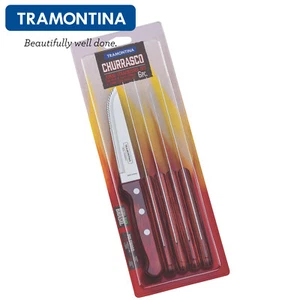 TRAMONTINA Churrasco 5" Steak Knives Set 6 Pcs.Grill BBQ Wooden Handle GAUCHO - Picture 1 of 18