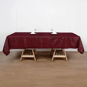 60x102" Burgundy SEQUIN RECTANGLE TABLECLOTH Wedding Party Catering Linens SALE - Picture 1 of 8