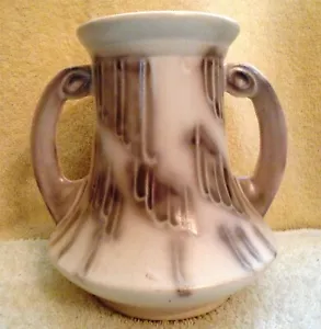 Vintage Ceramic Rumrill MCM Brown Beige Cream 2 Handle Vase Urn 7 Inches Tall - Picture 1 of 7