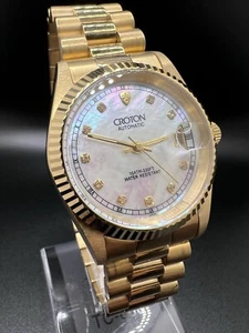 Men’s President Croton Automatic Watch Gold Tone Genuine Diamonds MOP Dial Watch - Picture 1 of 23