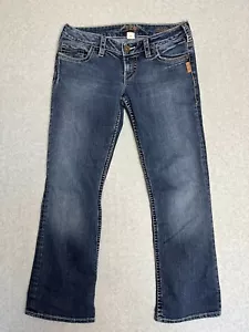 Silver Women's Blue Jeans Sz 29 Santorini Denim Blue Cropped Low Rise Embroidery - Picture 1 of 18