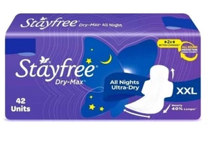 Stayfree Dry Max All Night Ultra Dry Cover Sanitary Pads in Size XXL, XL - Picture 1 of 16
