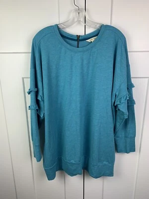 MATILDA JANE Medium Our Song Sweatshirt Blue Tunic 3/4 Sleeve Ruffle Romantic - Image 1 of 4