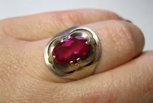 Super anello russo vintage URSS argento 875 rubino fantastico - Foto 1 di 13