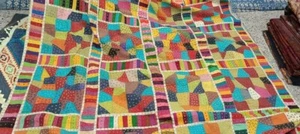 KANTHA QUILT BEDSPREAD COTTON HANDMADE PATCHWORK INDIAN BLANKET KING SIZE!CRAZY. - Picture 1 of 4