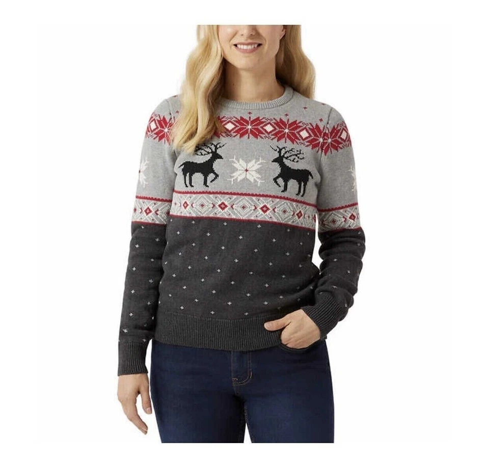 Chaps Women's Crewneck Family Holiday Christmas Sweater Gray M