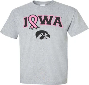 Pink Ribbon Iowa - Iowa Hawkeyes Light Gray t-shirt - Picture 1 of 9