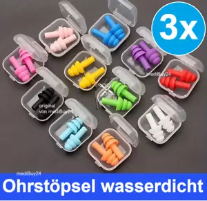 3 Paar Ohrstöpsel schwimmen wasserdicht Gehörschutz Ohrschutz Schlaf Kinder Erw. - Bild 1 von 4