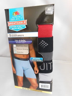 Fruit of the Loom Men's Breathable Boxer Briefs 5 Pair Pack Size M 32-34 - Image 1 of 4