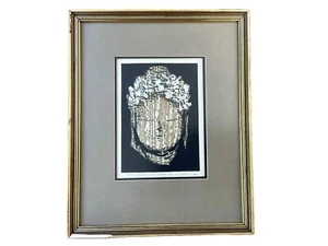 Signed Japanese Kaoru Kawano Buddha Floral Woodblock Print VTG MCM Meditation - Picture 1 of 7