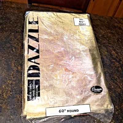 Erlene Home Dazzle Gold Mylar/Vinyl Tablecloth 60” Round Flannel Backed - Image 1 of 4