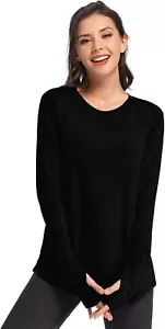 Muzniuer Long Sleeve Workout Tops for Women-Plain Small, Jet Black - Picture 1 of 4