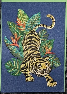 RARE PAPYRUS EMBROIDERED TIGER JUNGLE BLANK INSIDE ALL OCCASIONS FELT CARD - Picture 1 of 5