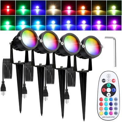 Paquete de 4 luces LED impermeables para paisaje de 6W RGBW para jardín césped pasarela Foto 1 de 4