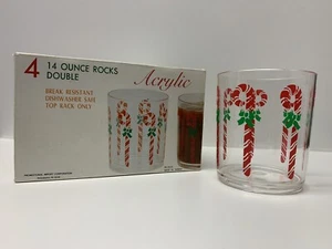Vintage Acryl Weihnachten Trinkbecher 14 Unzen Steine Doppel Set 4 Zuckerstange - Bild 1 von 4