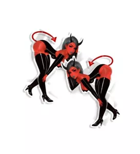 Red Devil in Black Leather Pin Up Girl Small Decal Sticker C36016 - Picture 1 of 3