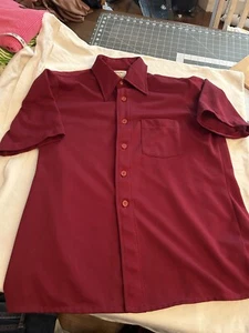 Vintage Arrow Shirt Men's Large Burgandy Solid Scrambler Knit 70s Short Sleeve - Picture 1 of 5