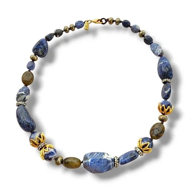 VON MAUR ALEXIS BITTAR Necklace Sodalite Stone Blue Gold 18" Beaded Choker  - Image 1 of 4