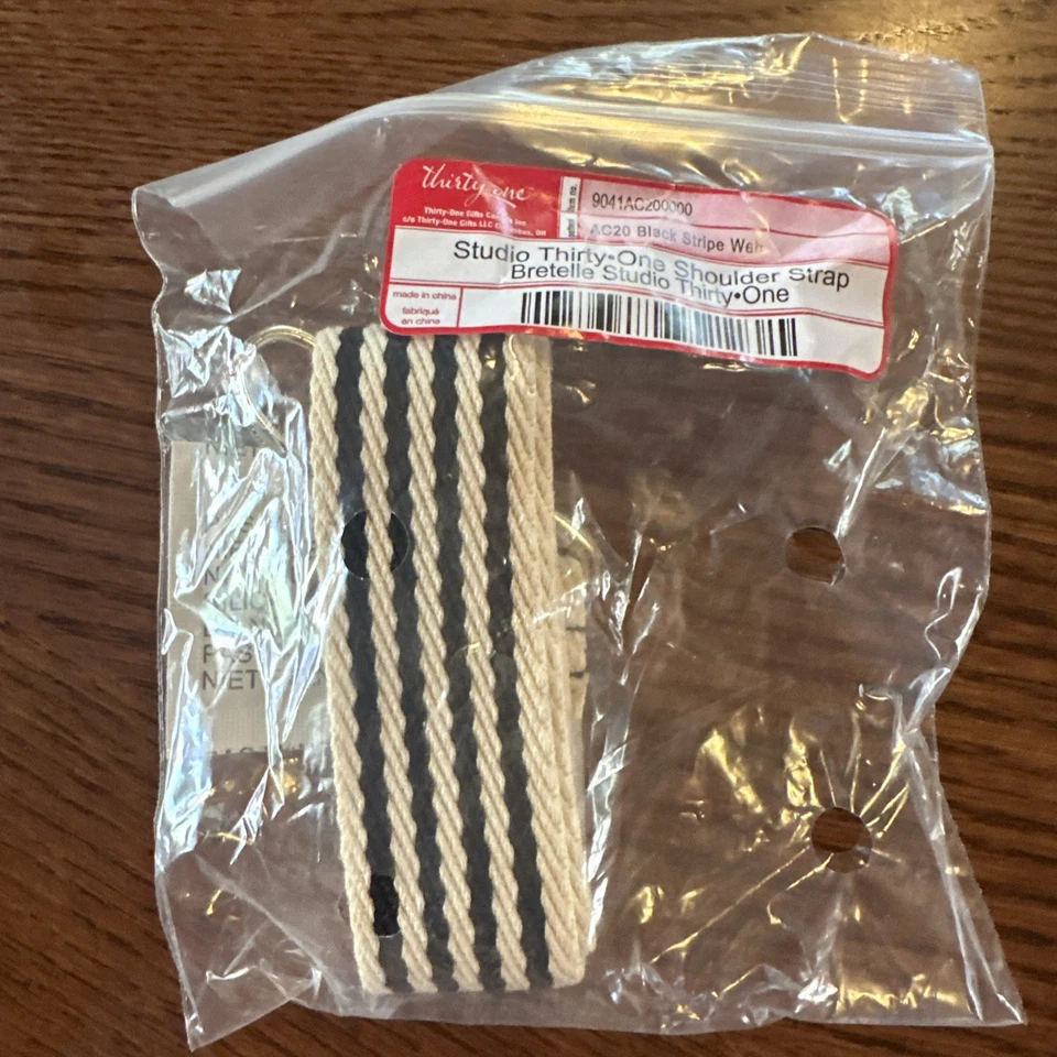 Thirty One 31 Bag Purse Tote Shoulder Strap Studio Black Stripe Web NEW - Image 1 of 1