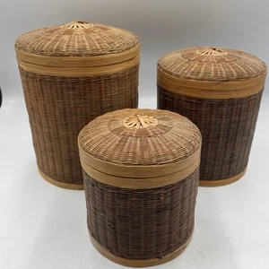 Vtg Wicker Nesting Baskets Set of 3 Handmade Lot - Picture 1 of 13