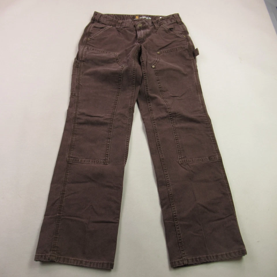 Pantalones de mezclilla Carhartt para mujer 8 bolsillos de pierna recta al aire libre marrón al aire libre Foto 1 de 4