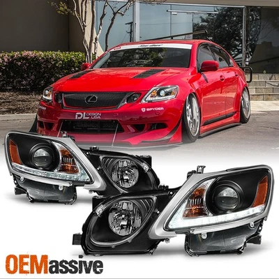 Fits 2006-2011 Lexus GS300 GS350 Xenon HID Type LED Strip w/DRL Black Headlights - Изображение 1 из 4