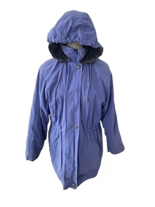 Vintage London Fog Damen Mantel mit Kapuze Gr. M PETITE herausnehmbares Futter blau lila - Bild 1 von 10