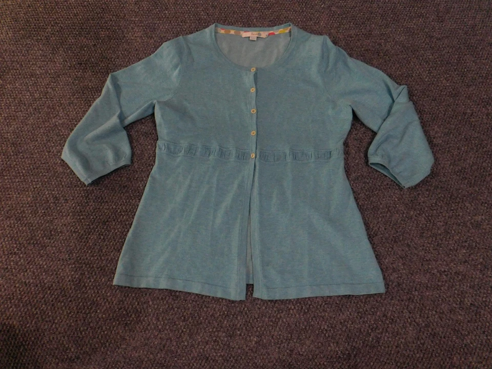 Boden Cárdigan Suéter Mujer UK10 US6 Azul Botón Frontal Manga 3/4 Ligero Foto 1 de 4
