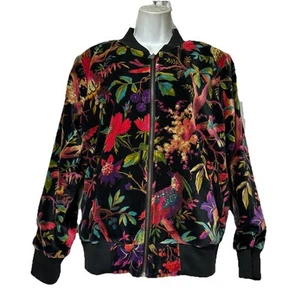 parsley & sage full zip quail bird boho art to wear Velour jacket Size L - Picture 1 of 8