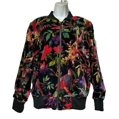 Chaqueta de terciopelo boho de perejil y salvia con cremallera codorniz pájaro arte para usar talla L Foto 1 de 4